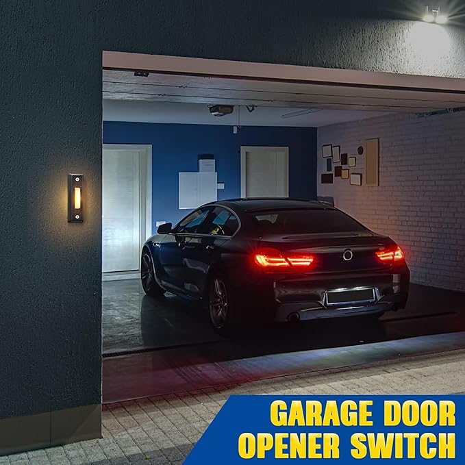 Saillong 1 Piece Lighted Doorbell Button, Wall Mounted Garage Door Opener Switch with LED Light Compatible with Most Wire Doorbell Chimes, Transformer, Ringer, Buzzers (Black,Warm Light)