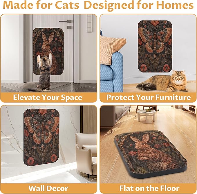 2 Pack Art Cat Scratcher, Wall-Mountable Cat Scratch Pad, Cat Wall Scratcher 16.7x11x1 Inch Cat Scratching Board for Indoor Cats Toy(Butterfly & Rabbit)