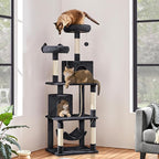 Yaheetech Cat Tree, 70.5in Climbing Tower for Indoor Cats, Multi-Level Kitten Condo with Scratching Post, Pet Activity Center w/Plush Perches & Hammock & Dangling Ball, Black