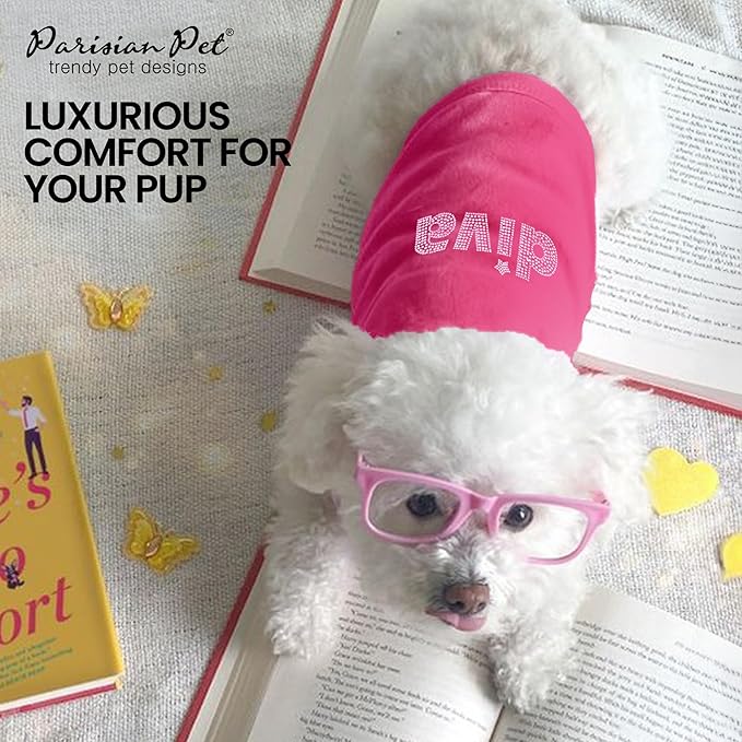 Parisian Pet Diva Dog Shirt – 100% Cotton Shirts for Medium Dogs – Pink Sleeveless Soft Puppy Clothes – Lightweight and Breathable Dog Outfit – Summer Pet Apparel - Stretchable Tshirts for Dogs