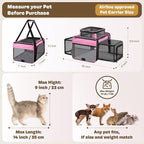 Top and 2 Sides Expandable Pet Carrier 17x11x9.5, TSA Airline Approved Small Dog Carriers for Small Dogs, Soft-Sided Cat Carrier with Self-Locking Zippers for Kitten,Rabbit, Puppy, Guinea Pig Pink