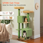 Cactus Cat Tree, 52.4 Inch Multi-Level Cat Tower for Indoor Cats with Dual Padded Top Perches, 2 Condos & Scratching Posts, Plush Cat Furniture for Kittens and Medium Cats, Green