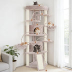 Corner Cat Tree for Indoor Cats, Cat Tower with All Sisal Scratching Posts, Multi-Level Cat Condo wth 2 Large Cat Caves, Big Top Perch, 2 Hanging Baskets, Sisal Ramp, Mushroom GCT035MU