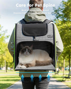 Pecute Cat Backpack Carrier XL, Expandable Pet Backpack for Cats & Small Dogs Up to 15lbs, with 4-Side Breathable Mesh, Multi-Entry & Lockable Zippers for Travel, Hiking, Camping - Hands Free, Gray