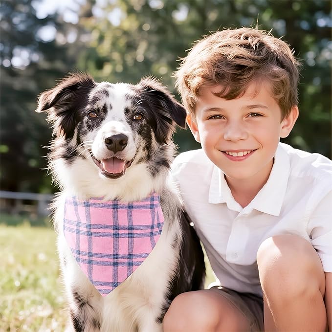 Segarty 30 Pack Large Dog Bibs, 27.56"x19.7" Pet Plaid Scarf Triangle Dog Bandanas Accessories Bulk for Medium Large Pets, Adjustable Reversible Pets Birthday Kerchief