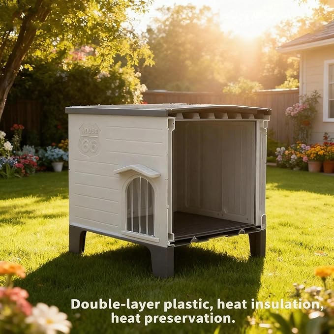 Plastic Insulated Dog House with Mat Weatherproof for Elevated Dog Shelter, Easy Assemble, Expansive Interior‌ Grey 26.7" D * 26.7" W * 21.4" H
