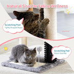 Small 4-in-1 Cat Tree Tower with Self-Grooming Brush, Sisal Scratching Post, Plush Cat Bed & Hanging Ball Toy, Compact Cat Tree for Indoor Kittens, Grey