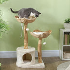 PawHut Cat Tree, 37" Cat Tower for Indoor Cats, Modern Cat Scratching Post with Wooden Posts, Cat Condo, Cat Beds, Toy Balls, Washable Cushions, Anti-Tip Kit, for Kittens & Adult Cats