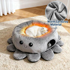 Cat Tunnel Bed for Indoor Cats, Peekaboo Cat Cave Bed with 20 Pcs Cat Toys, Soft Cat Donut Tunnel for Kitten Large Cats, Grey Octopus
