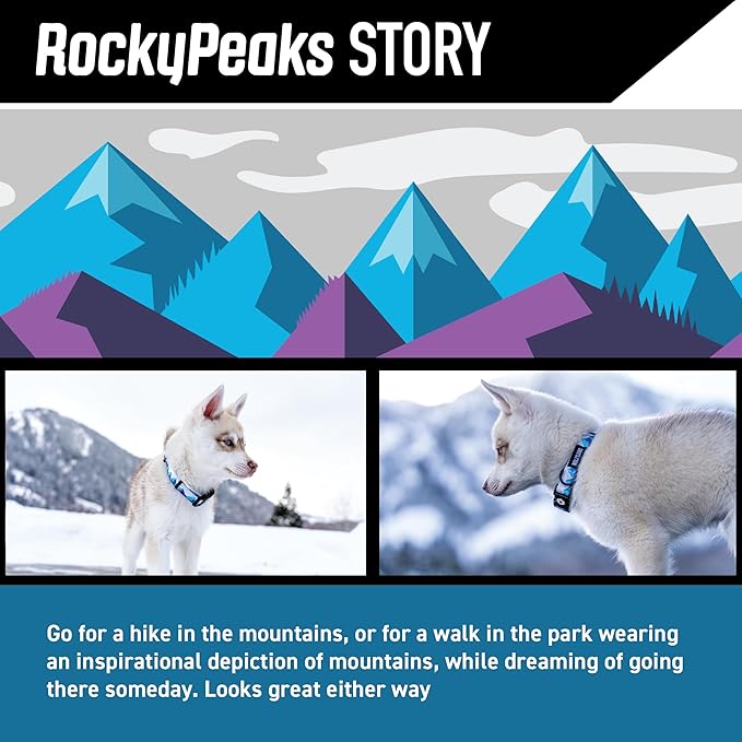 Wolfgang Heavy Duty, Adjustable Dog Collar with Quick Release Nylon Buckle for Walking & Training, RockyPeaks Print, Medium
