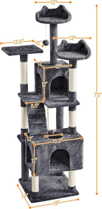Topeakmart 72in Cat Tree for Indoor Cats, Multi-Level Climbing Tower with Scratching Posts, 3 Perches, Pet Furniture Activity Center Play House