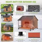 GUTINNEEN Heated Dog House Outdoor with Proch Weatherproof Dog Kennel with Heating Pad and Anti-Chewing Iron Frame Dog Shelter for Small Medium Dogs (Brown)