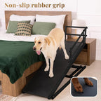 Dog Ramp for Bed with Safety Rails for High Beds up to 37" – Extra Wide 19.5" Adjustable Dog Bed Ramp for Large Dogs up to 200 lbs – Solid Birchwood, Non-Slip Rubber Surface, Foldable Design – Black
