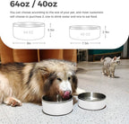 Dog Bowl, Stainless Steel Dog Food and Water Bowl with Non Slip Quiet Bottom, Easy to Clean, Dishwasher Safe, 64oz, White