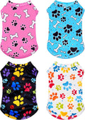PET SHOW 4 Pack Paw Bone Printed Dog Clothes Shirts Soft Dog Vest Lightweight Sleeveless Cats Doggies T-Shirts Puppies Tank Top Tee Cat Clothes for Small Medium Dogs White Black Pink Blue XXL