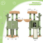 Magshion 42" Cactus Cat Tree, Multi-Level Cat Tower for Indoor Cats with Scratching Posts, Ramp, Top Perch, Side Basket & Platforms, Cat Climbing Tower Kittens Pet Play House