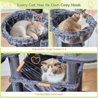 Taoqimiao 72 Inch Cat Tree, XXL Cat Tower for Indoor Cats Large Adult 25Lbs+, Extra-Large Platform, 2 Cat Houses, 7 Scratching Post, Extra-Sized Durable Hammock, Cozy Basket, Smoky Gray, F20G