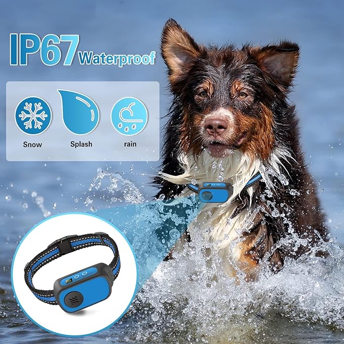 Dog Bark Collar for Large Medium Small Dogs, Rechargeable Smart Bark Collar, Anti Barking, Humane Dog Training Device with 5 Adjustable Sensitivity Beep Vibration (Blue)