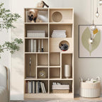 Bookcase Wooden Cat Tree, Natural Bookshelf Indoor Cat House Pet Furniture, Display Case with Storage, Cat Litter Box Enclosure Climbing Shelf