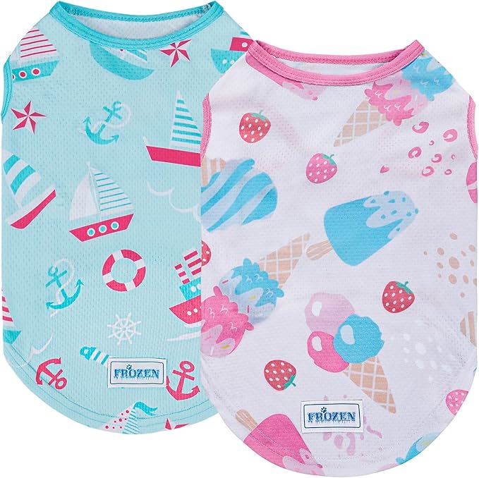 KYEESE 2Pack Dog Cooling Shirt, Breathable Dog Shirt for Large Dogs, Sun Protection Dogs Cooling Vest Tank Top, Lightweight Soft Sleeveless Summer Pet Clothes, Boat+Ice Cream, 3XL