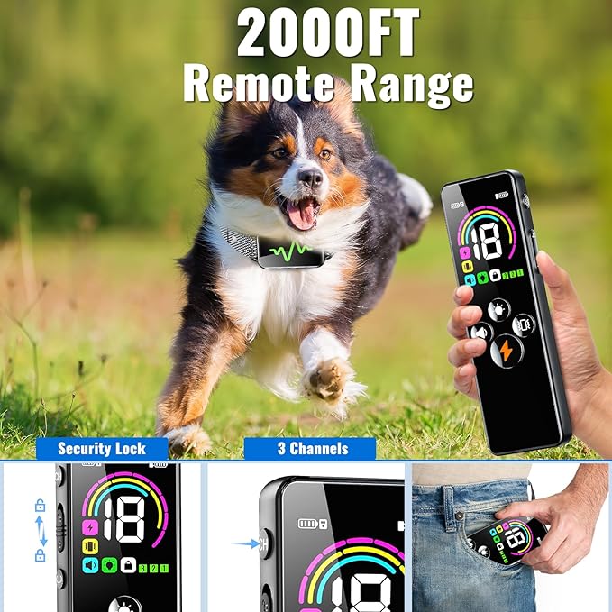 Dog Training Collar, 2 Dogs Shock Collar with Remote Control, 4 Training Modes Vibration, Beep, Shock, IP67 Waterproof Keypad Lock Rechargeable E-Collar for Small Medium Large Dogs