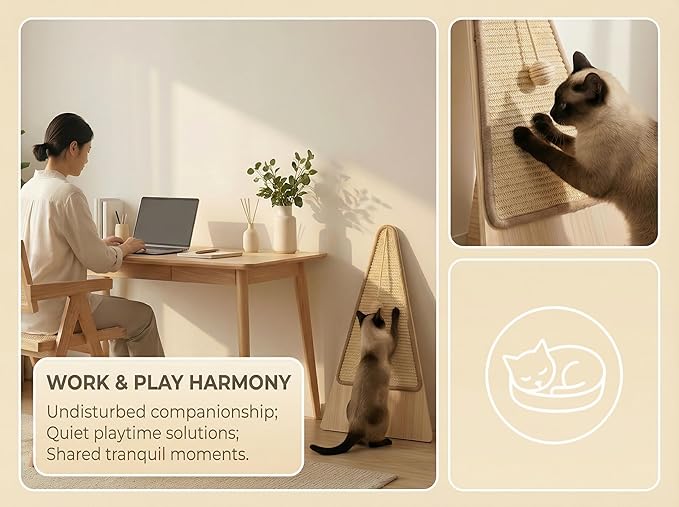 26" Triangle Corner Cat Scratcher, Solid Wood Leaning Wall Scratching Board, Baseboard Friendly, Replaceable Sisal Pads for Indoor Cats and Small Spaces, 2 Replacement Pads Included