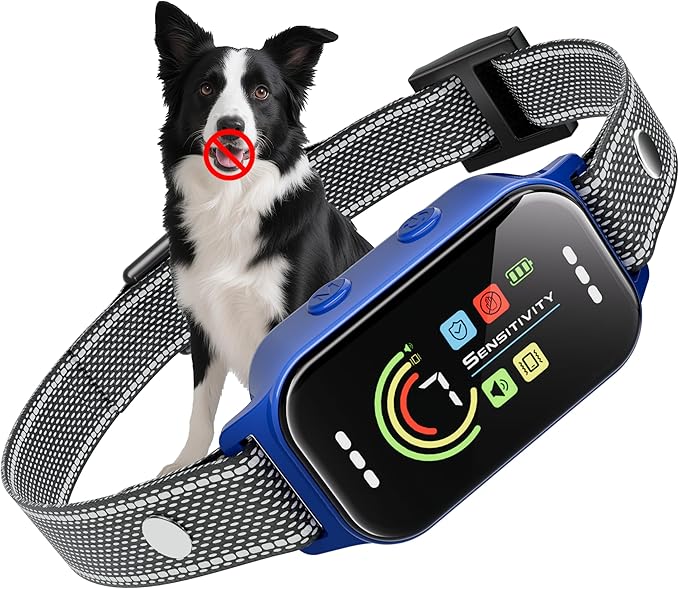 JEUJE Dog Bark Collar,Bark Collar for Large Medium Small Dogs, Anti Barking Training Collar with 7-Level Sensitivity + 5 Safety Modes Humane Training System-Light Blue