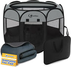 Dog Cat Playpen with Washable Pee Pad, Puppy Pet Playpen Indoor for Small Dog Crate Tent Cage Outdoor, Portable Pop Up Dogs Enclosure Kennel with Carrying Case,Dark Grey