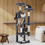 PEQULTI 71'' Cat Tree for Indoor Cats with Big Hammock, Tall Cat Tower for Large Cats with 2 Cat Condo, 2 Soft Top Perch, Scratching Posts and Pad, Dark Grey