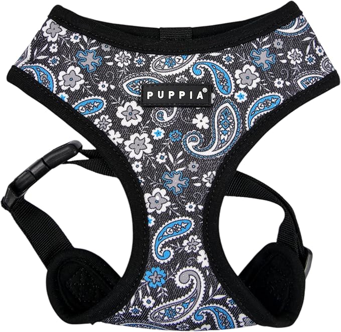 Puppia Cynthia Dog Harness A (Over-The-Head) Fashionable Paisley Pattern Spring Summer Harness for Small and Medium Dogs, Black, Large