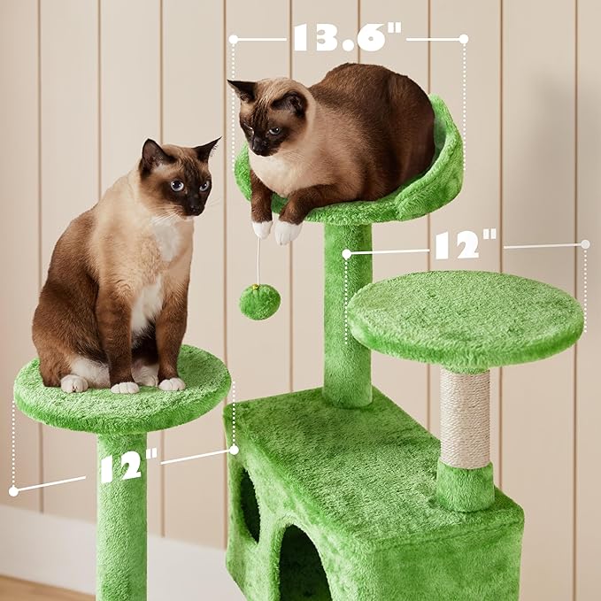Yaheetech 54in Cat Tree, Cat Tower with Large Condo Sisal Scratching Posts and Dangling Balls, Pet Furniture for Kitten, Green