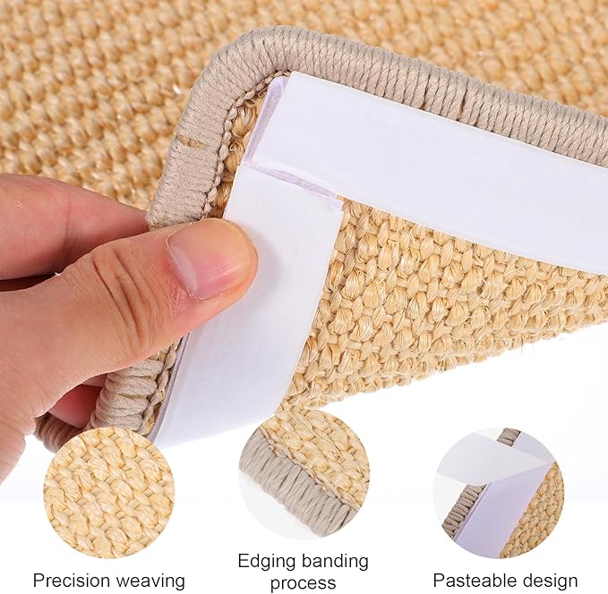 4 PCS Carpet Cat Scratching Mat Sisal, 15.7 x 7.8 inch Natural Sisal Cat Scratching Mat with Adhesive Hook Loop Tape for Indoor Protect Couch and Carpets