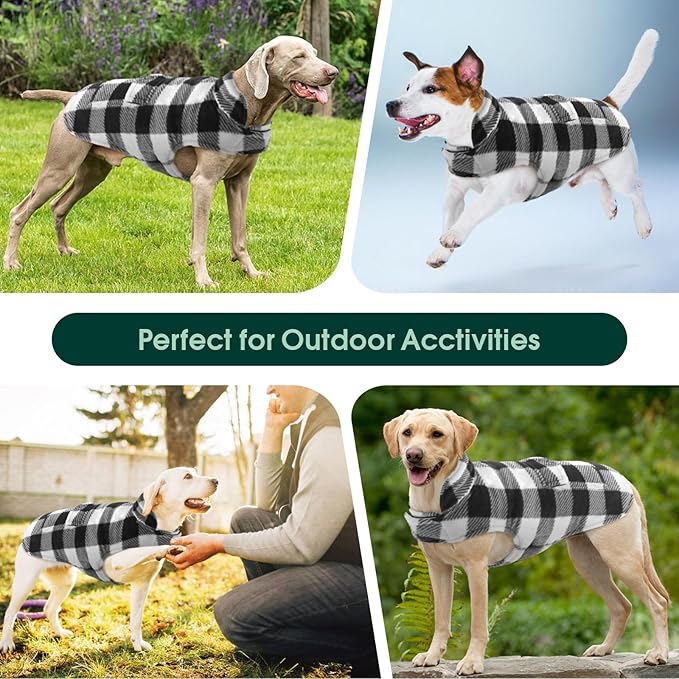Kuoser Dog Winter Coat, Windproof Dog Fleece Jacket British Style Plaid Cold Weather Doggie Vest Coats, Reversible Cozy Warm Pet Clothes Apparel for Medium Dogs M
