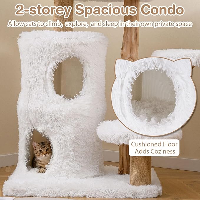 PETSITE 30.5 Inches Wooden Cat Tree, Multi-Level Modern Cat Tree with Scratching Posts, 2-Layer Condo, Long Plush Covered Soft Top Perch, and Various Jumping Platforms, Ideal for Indoor Cats