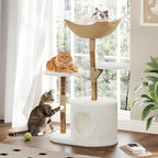 Modern Real Wood Cat Tree Tower for Large Cats | Luxury Pear Wood Condo with Platforms, Scratching Posts & All-Season Mats, 43" Aesthetic Cat Furniture, 2 Branch