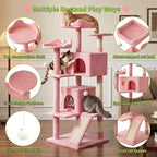 Pawly 52.5" Large Cat Tree with 2 Condos & Sisal Ramp, Premium CARB P2-Compliant Particle Board, 350G Plush Sturdy Cat Tower for Large Breeds, Senior Cats & Multi-Cat Household, Pink