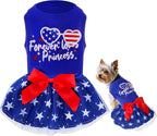 4th of July Dog Outfit Pet Puppy Printed Dresses with Sparkly Stars Summer Princess Skirt for Independence Day Party Small Medium Dog Outfit