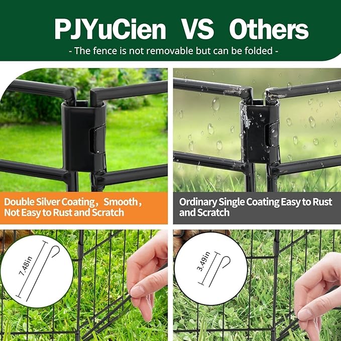 PJYuCien Dog Playpen with Bottom Pad - Metal Foldable Exercise Pen, 8 Panels 42" H x 24" W Indoor Outdoor Pet Fence Puppy Crate Kennel, Black