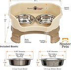Neater Feeder Deluxe Mess-Proof Elevated Cat Bowls, 2 Height Adjustable (6” & 7.5”) No-Spill Raised Cat Bowl Stand, Whisker Friendly Stainless Steel Dishes for Indoor Cats, Made in USA, Cappuccino