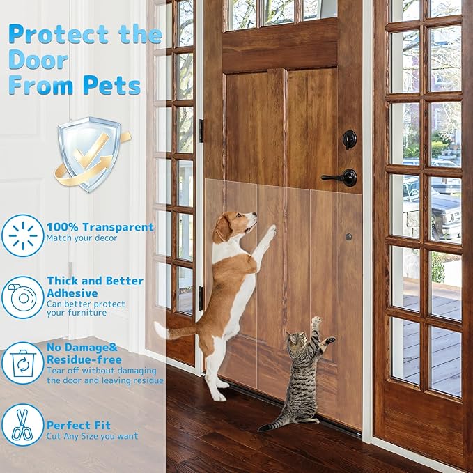 Door Protector from Dog Scratching, Cat Scratch Protector 8.3" x 200" Self-Adhesive Single Side Door Frame Furniture Protectors from Cats Dogs Scratch, Clear (200 X 8.2 INCH)