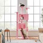 Yaheetech XL Cat Tree, 80in Multi-Level Cat Tower w/Scratching Posts, Double Condo, Perched Platforms and Dangling Balls, Pet Activity Center for Kittens, Pink