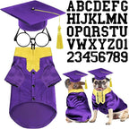 5 Pcs Dog Graduation Costume Set Include 2025 Pet Graduation Gown with Stole Puppy Grad Cap Lensless Glasses DIY Letter Stickers for Dogs Cats Holiday Costume Accessory(Purple Yellow,M)