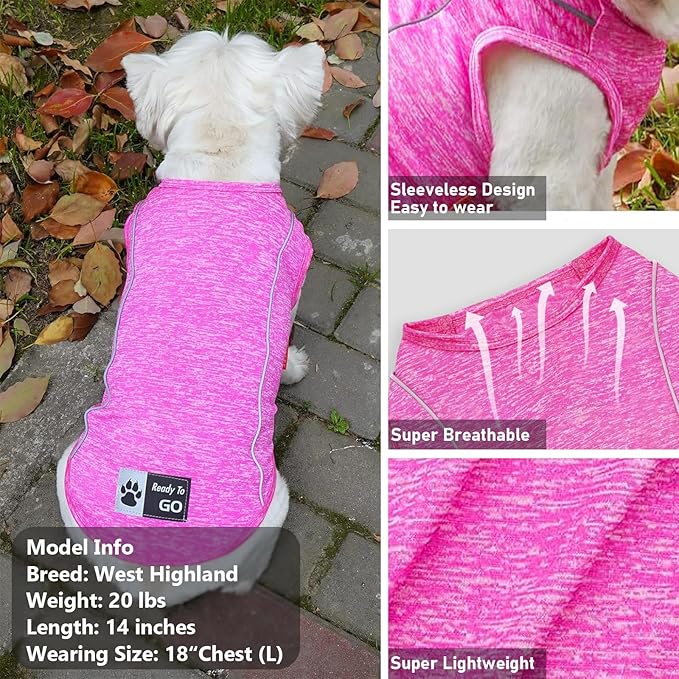KYEESE Reflective Dog Shirt, Lightweight Sun Protection Dog T Shirts for Small Dogs Girl, Breathable Sleeveless Puppy Tank Top Summer Dogs Clothes for Night Walking Outdoor, Rose Red, S