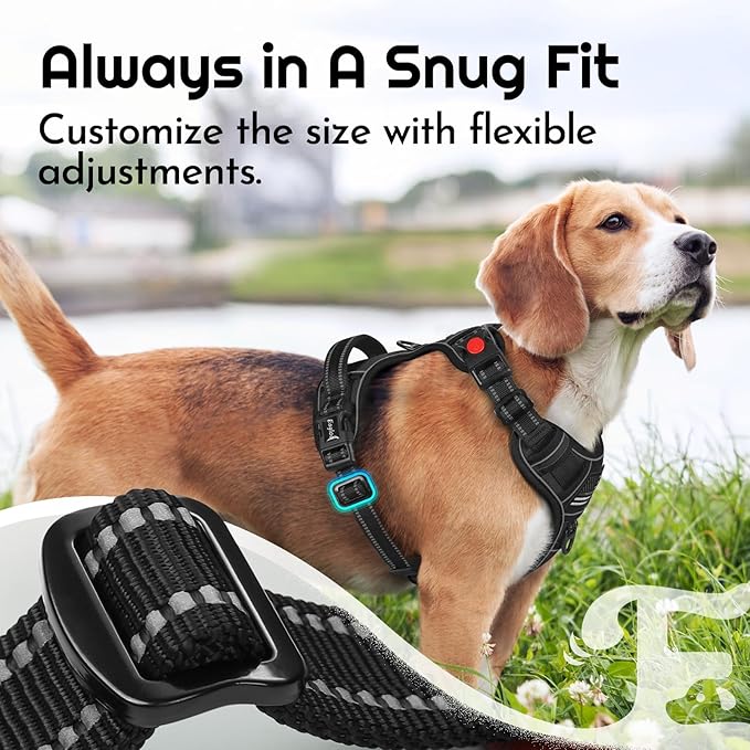 Eagloo Dog Harness Small Sized, Easy Wearing with 3 Buckles, Adjustable No Pull Pet Harness with MOLLE System, No Choke Reflective Vest with Control Handle, Black, S