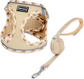 Mercano Soft Mesh Dog Harness and Leash Set, No-Chock Step-in Reflective Breathable Lightweight Easy Walk Vest Harnesses with Safety Buckle for Small Dogs, Cats (Beige, L)