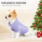 2 Pack Small Dog Sweaters, Dog Christmas Sweater Turtleneck Knit Winter Warm Pullover Clothing Pet Cat Cold Weather Clothes for Small Dogs, Green and Purple, Medium