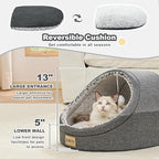 Jiupety Cute Cat Beds for Indoor Cats, Cat Cave Bed for Kittens, Large Cat Cave and Covered Cat Bed with Anti-Slip Bottom, Washable Removable Cushion, M(16"x16"x13"), Dark Gray