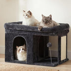 Heybly Cat Tree, 14 inch Cat Tower with Large Perch Bed and Cat Condo for Indoor Cats Large Adult, Cat House with Scratching Posts and Interactive Spring Balls for Your Kittens, Smoky Gray HCT203SG