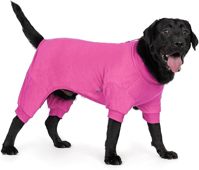 cyeollo Fleece Dog Pajamas Dog Pjs Jumpsuit Thermal Dogs Onesie Stretchable Doggie Coat Girls Pet Clothes for Medium Sized Dogs, Color Fuchsia