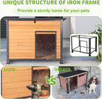 Insulated Dog House Outdoor Weatherproof, Wooden Heated Large Houses with Removable Liner for Winter, Upgrade Anti-Chewing Iron Frame Dog Shelter for Puppies, Cats